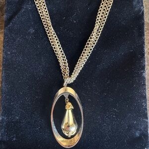 Vintage Lia Sophia Gold Teardrop Necklace Triple Chain